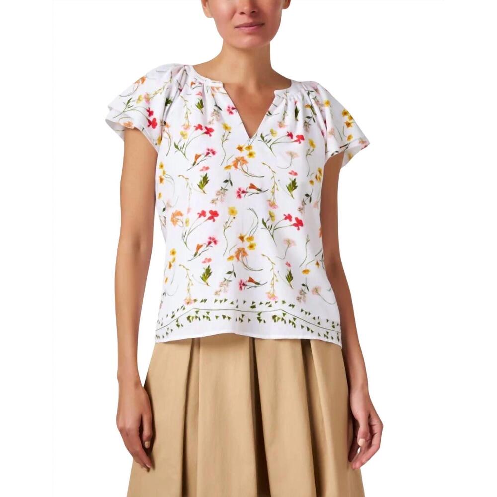 NEW ECRU loren flutter sleeve top in bloom